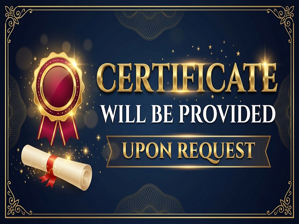 Halal Certified sample placeholder certificate
